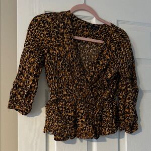 Zara Leopard Print Wrap Blouse - Brown
